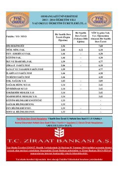 2014 öğretim yılı yaz okulu öğretim ücretleri (tl.-)
