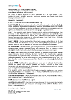 TÜRKİYE FİNANS KATILIM BANKASI A.Ş. KREDİ KARTI ÜYELİK