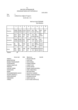 Sayı : 1 Konu : Haftalık Ders Dağıtım Programı 1 2 3 4 5 6 7 8