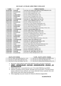 2015 Mart Ayı İdari Amir N&ouml;bet &Ccedil;izelgesi