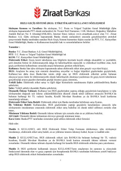 Hızlı Geçiş Sistemi Etiketi-Kartı Kullanıcı Sözleşmesi