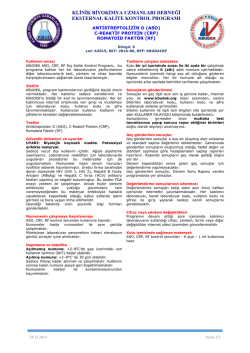 ASO,CRP,RF D&ouml;k&uuml;manı - KBUDEK Eksternal Kalite Kontrol Programı