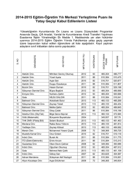 2014-2015 Eğitim-&Ouml;ğretim Yılı Merkezi Yerleştirme Puanı ile Yatay