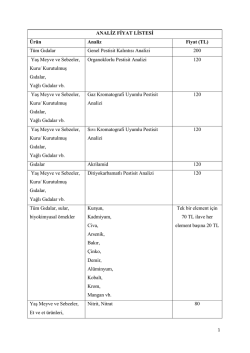 ANALİZ FİYAT LİSTESİ &Uuml;r&uuml;n Analiz Fiyat (TL)