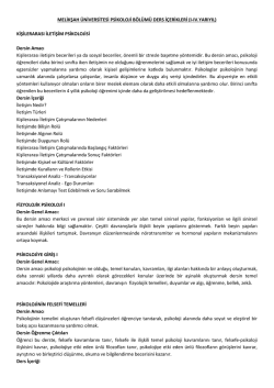 kişilerarası iletişim psikolojisi - Psikoloji B&ouml;l&uuml;m&uuml;, Melikşah &Uuml;niversitesi
