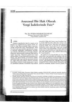 Anayasal Bir Hak Olarak Vergi İadelerinde Faiz*