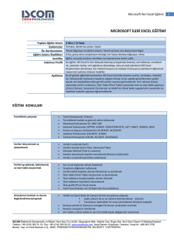 İleri Excel Eğitim İçeriğini İndir