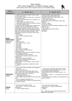 2. Sınıflar İhtiya&ccedil; Listesi