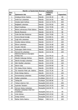 Mardin ve İl&ccedil;elerinde Bulunan Lokantalar Sıra No İşletmenin Adı