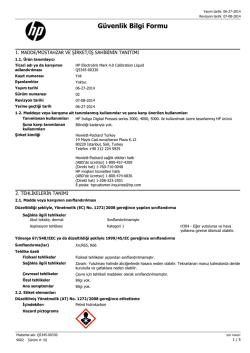 G&uuml;venlik Bilgi Formu