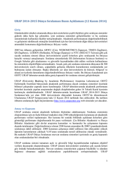 URAP 2014-2015 D&uuml;nya Sıralaması Basın A&ccedil;ıklaması (12 Kasım