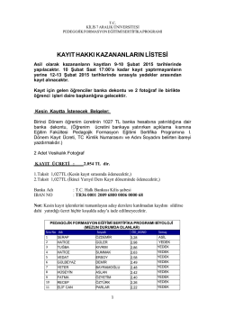 Pedagojik Formasyon Eğitimi Mezun Durumda Olan &Ouml;ğrenciler