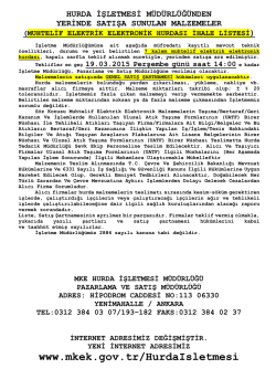 19.03.2015 Tarihli Yerinde Satış Muhtelif Elektrik Elektronik