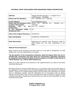 MATERIAL EVENT DISCLOSURE FORM REGARDING