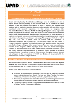 8th &ndash; 11th May 2014 UPAD 2014 1st INTERNATIONAL URBAN