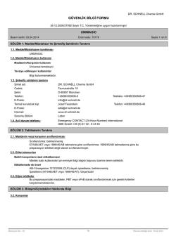 G&Uuml;VENLİK BİLGİ FORMU