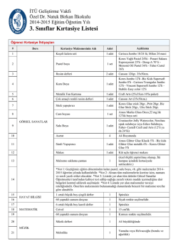 3. Sınıflar Kırtasiye Listesi - İT&Uuml; Geliştirme Vakfı Okulları