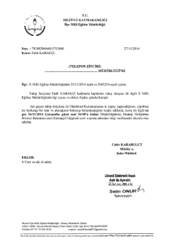 İl&ccedil;e Milli Eğitim M&uuml;d&uuml;rl&uuml;ğ&uuml; Yazısı