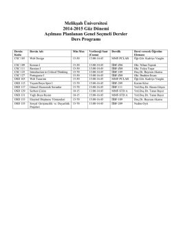 Melikşah &Uuml;niversitesi 2014-2015 G&uuml;z D&ouml;nemi A&ccedil;ılması Planlanan