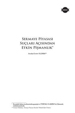 Sermaye Piyasası Suçları Açısından Etkin Pişmanlık*