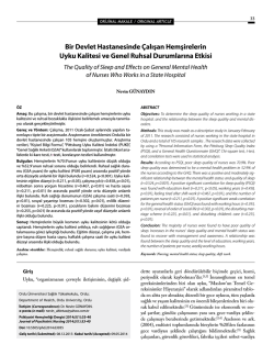 Bir Devlet Hastanesinde &Ccedil;alışan Hemşirelerin Uyku