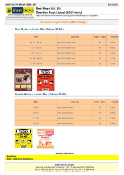 &Ouml;nerilen Fiyat Listesi (KDV Hari&ccedil;) - Dost Boya Ltd. Şti. &Ouml;nerilen Fiyat