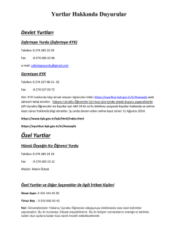 Yurtlar Hakkında Duyurular &Ouml;zel Yurtlar