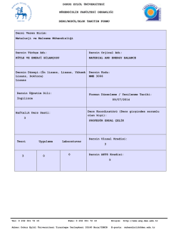 MME 3006 Kütle ve Enerji Bilançosu