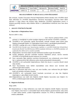 BELGELENDİRME VE BELGE KULLANIM SÖZLEŞMESİ FORMU