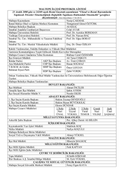 MALTEPE İL&Ccedil;ESİ PROTOKOL LİSTESİ 23 Aralık 2000 g&uuml;n ve