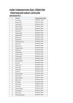 FORMASYON EKİM &Ouml;ZEL &Ouml;ĞRETİM Y&Ouml;NTEMLERİ LİSTESİ