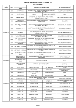 20-27 Şubat 2015 Faaliyet Programı