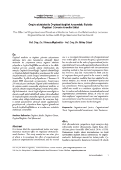 Öz Abstract Giriş Örgütsel Adalet ile Örgütsel Bağlılık Arasındaki
