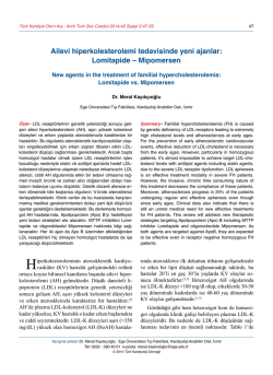Lomitapide &ndash; Mipomersen - T&uuml;rk Kardiyoloji Derneği Arşivi