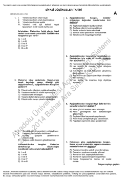 A&Ouml;F Siyasi D&uuml;ş&uuml;nceler Tarihi &Ccedil;ıkmış Sorular | 2014 Ara Sınav İNDİR