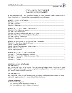LEFKE AVRUPA &Uuml;NİVERSİTESİ YAZ OKULU Y&Ouml;NETMELİĞİ