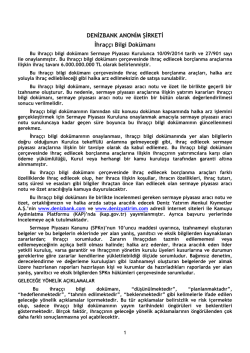 Ocak 2015 Denizbank Bonosu İhra&ccedil;&ccedil;ı Bilgi