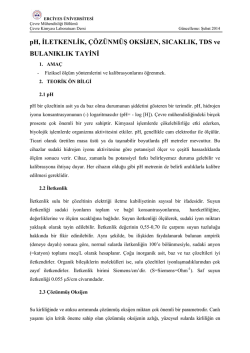 Fiziksel &Ouml;l&ccedil;&uuml;m Y&ouml;ntemleri (İletkenlik, TDS, &Ccedil;&ouml;z&uuml;nm&uuml;ş Oksijen, pH