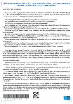 türk telekomünikasyon a.ş. 24 ay taksitli archos tablet 7,90-tl