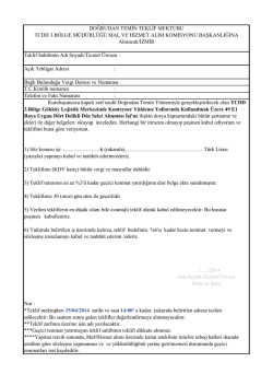 Not : DOĞRUDAN TEMİN TEKLİF MEKTUBU TCDD 3.B&Ouml;LGE