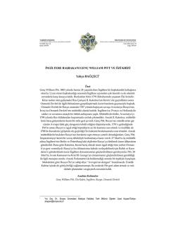 İNGİLTERE BAŞBAKANI GEN&Ccedil; WILLIAM PITT VE &Ouml;Zİ KRİZİ Yahya