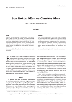 Son Nokta: Ölüm ve Ölmekte Olma - Türkiye Aile Hekimliği Dergisi