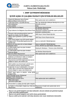 1.Sınıf Gayrisıhhi M&uuml;essese A&ccedil;ma ve &Ccedil;alışma Ruhsatı İ&ccedil;in İstenilen