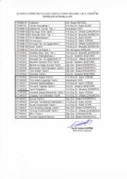 Tarih B&ouml;l&uuml;m&uuml; 2014-2015 G&uuml;z Yarıyılı I. ve II. &Ouml;ğretim Okutulacak