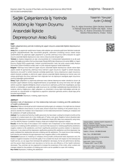 Sağlık &Ccedil;alışanlarında İş Yerinde Mobbing ile