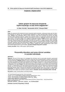 İntihar girişimi ile başvuran bireylerde kişilik
