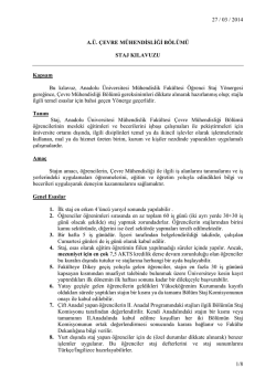 &Ccedil;evre M&uuml;hendisliği B&ouml;l&uuml;m&uuml; Staj Kılavuzu