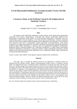 Ücretli Öğretmenlik İstihdamının Yarattığı Sorunlar Üzerine Nitel Bir