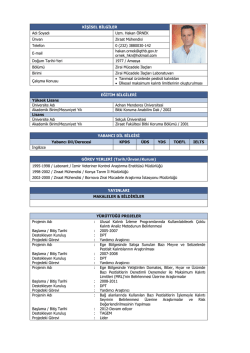 KİŞİSEL BİLGİLER Adı Soyadı Uzm. Hakan &Ouml;RNEK &Uuml;nvan Ziraat