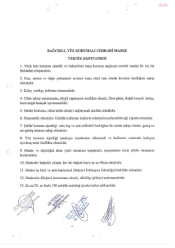 BAĞCIKLI, Y&uuml;z KORUMALI CERRAHİ MASKE TEKNİK şARTNAMEsİ